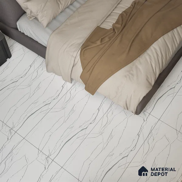 Marble Wall & Floor Tile TL 05113 B Marblis White Radiance 4 ft x 2 ft Vitrified Endless Carving Matte Finish - 9 mm (Random 4) | Suitable for Living Room, Bedroom & Bathroom