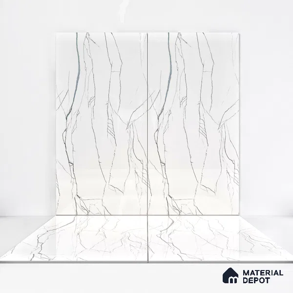 Marble Wall & Floor Tile TL 05113 Marblis Pearl Whisper 4 ft x 2 ft Vitrified Endless Glossy Finish - 9 mm (Random 4) | Suitable for Living Room, Bedroom & Bathroom