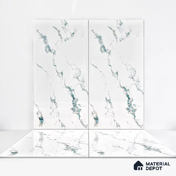 Marble Wall & Floor Tile TL 05145 Marblis Polar Mist 4 ft x 2 ft Vitrified Endless Glossy Finish - 9 mm (Random 4) | Suitable for Living Room, Bedroom & Bathroom