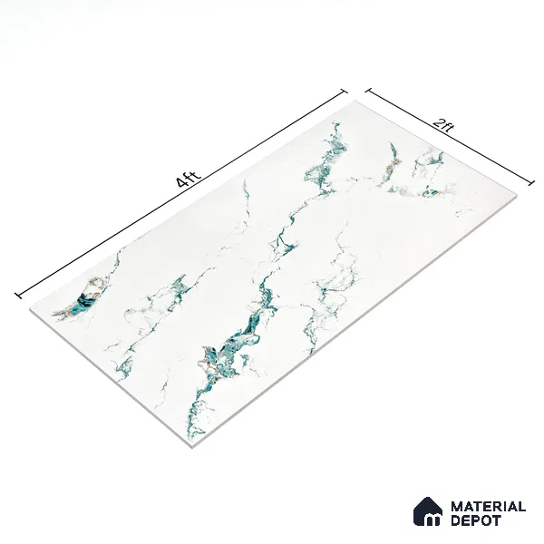Marble Wall & Floor Tile TL 05145 Marblis Polar Mist 4 ft x 2 ft Vitrified Endless Glossy Finish - 9 mm (Random 4) | Suitable for Living Room, Bedroom & Bathroom
