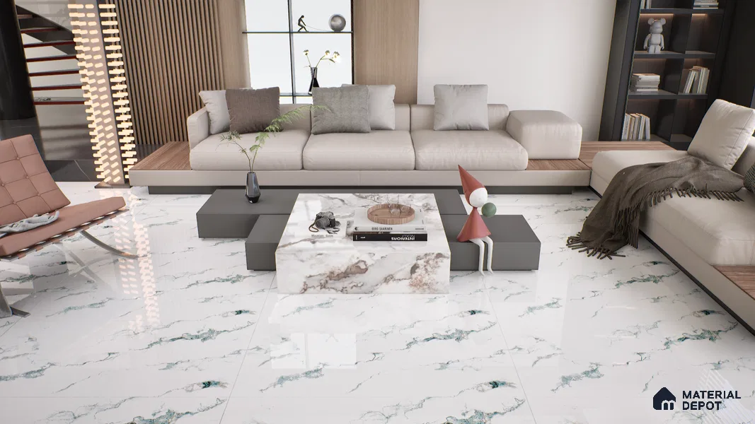 Marble Wall & Floor Tile TL 05145 Marblis Polar Mist 4 ft x 2 ft Vitrified Endless Glossy Finish - 9 mm (Random 4) | Suitable for Living Room, Bedroom & Bathroom