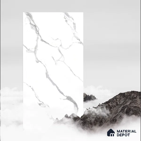 Marble Wall & Floor Tile TL 05130 Marblis Snowy Calacatta 4 ft x 2 ft Vitrified Endless Glossy Finish - 9 mm (Random 4) | Suitable for Living Room, Bedroom & Bathroom