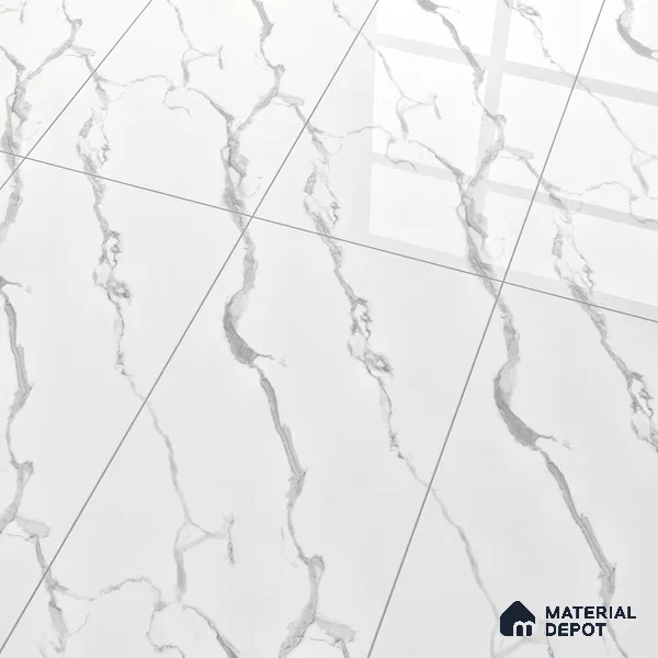 Marble Wall & Floor Tile TL 05130 Marblis Snowy Calacatta 4 ft x 2 ft Vitrified Endless Glossy Finish - 9 mm (Random 4) | Suitable for Living Room, Bedroom & Bathroom