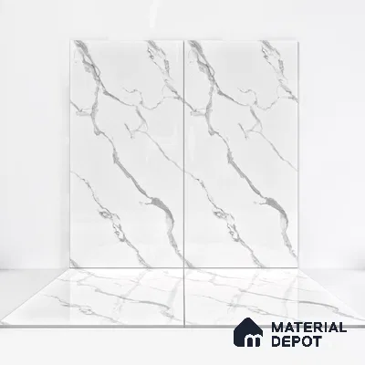 Marble Wall & Floor Tile TL 05130 Marblis Snowy Calacatta 4 ft x 2 ft Vitrified Endless Glossy Finish - 9 mm (Random 4) | Suitable for Living Room, Bedroom & Bathroom
