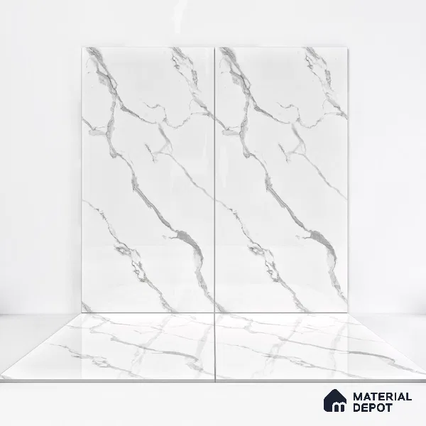Marble Wall & Floor Tile TL 05130 Marblis Snowy Calacatta 4 ft x 2 ft Vitrified Endless Glossy Finish - 9 mm (Random 4) | Suitable for Living Room, Bedroom & Bathroom