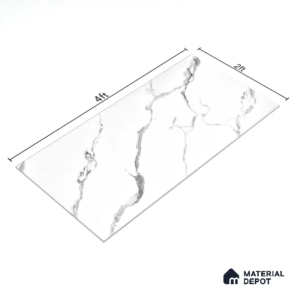 Marble Wall & Floor Tile TL 05130 Marblis Snowy Calacatta 4 ft x 2 ft Vitrified Endless Glossy Finish - 9 mm (Random 4) | Suitable for Living Room, Bedroom & Bathroom