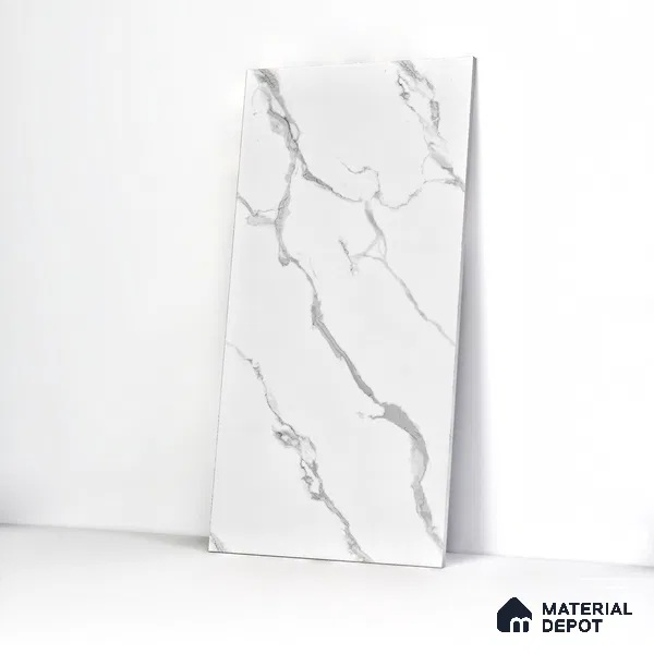 Marble Wall & Floor Tile TL 05130 Marblis Snowy Calacatta 4 ft x 2 ft Vitrified Endless Glossy Finish - 9 mm (Random 4) | Suitable for Living Room, Bedroom & Bathroom