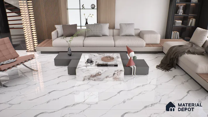 Marble Wall & Floor Tile TL 05130 Marblis Snowy Calacatta 4 ft x 2 ft Vitrified Endless Glossy Finish - 9 mm (Random 4) | Suitable for Living Room, Bedroom & Bathroom