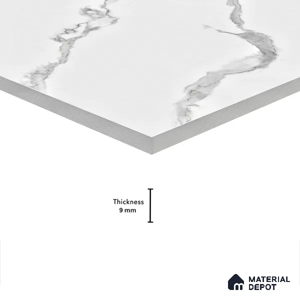 Marble Wall & Floor Tile TL 05130 Marblis Snowy Calacatta 4 ft x 2 ft Vitrified Endless Glossy Finish - 9 mm (Random 4) | Suitable for Living Room, Bedroom & Bathroom