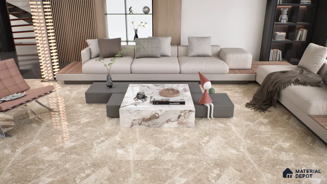 Marble Wall & Floor Tile TL 05136 Marblis Walnut Elegance 4 ft x 2 ft Vitrified Endless Glossy Finish - 9 mm (Random 4) | Suitable for Living Room, Bedroom & Bathroom