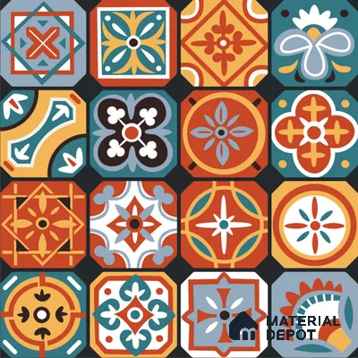 Moroccan Wall & Floor Tile TL 10815 Mosaic Medley 1 ft x 1 ft Matt Luster Finish Ceramic Tile - 10 mm | Suitable For Kitchen, Bathroom, Balcony | Please Expect a Slight Variation of Pattern
