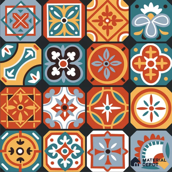 Moroccan Wall & Floor Tile TL 10815 Mosaic Medley 1 ft x 1 ft Matt Luster Finish Ceramic Tile - 10 mm | Suitable For Kitchen, Bathroom, Balcony | Please Expect a Slight Variation of Pattern