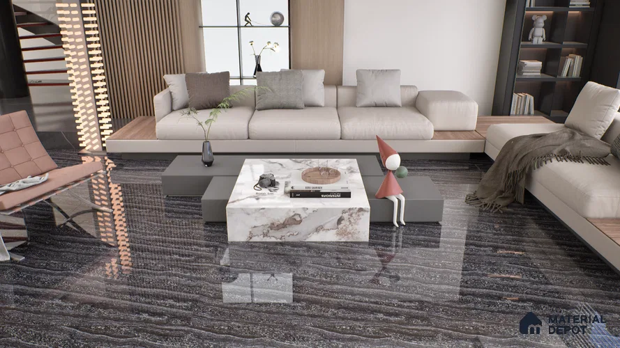Double Charge Floor & Wall Tile TL 00652 Dualcore Neo Black 4 ft x 2 ft Vitrified Glossy Finish - 9 mm | Suitable for Bedroom, Living Room, Office & Bathroom Wall