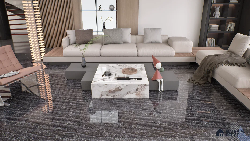 Double Charge Floor & Wall Tile TL 00652 Dualcore Neo Black 4 ft x 2 ft Vitrified Glossy Finish - 9 mm | Suitable for Bedroom, Living Room, Office & Bathroom Wall