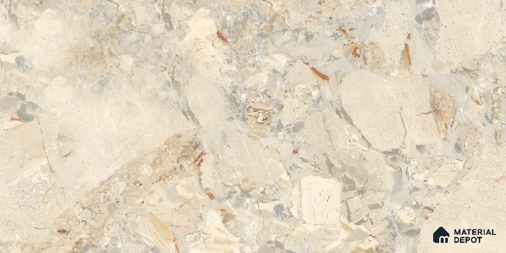 Marble Floor & Wall Tile Pastel Ivory Glossy Finish TL 00974 | 5 ft x 2.5 ft Vitrified Slab - 9 mm | 3 Random Design | Suitable for Living Room, Bedroom