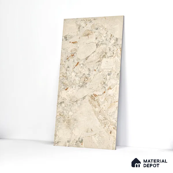 Marble Floor & Wall Tile Pastel Ivory Glossy Finish TL 00974 | 5 ft x 2.5 ft Vitrified Slab - 9 mm | 3 Random Design | Suitable for Living Room, Bedroom