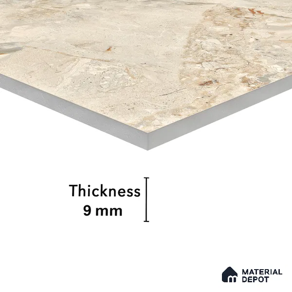 Marble Floor & Wall Tile Pastel Ivory Glossy Finish TL 00974 | 5 ft x 2.5 ft Vitrified Slab - 9 mm | 3 Random Design | Suitable for Living Room, Bedroom