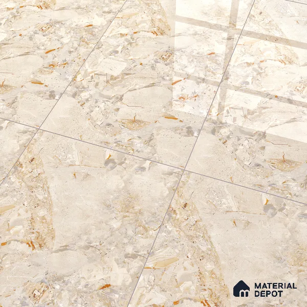 Marble Floor & Wall Tile Pastel Ivory Glossy Finish TL 00974 | 5 ft x 2.5 ft Vitrified Slab - 9 mm | 3 Random Design | Suitable for Living Room, Bedroom