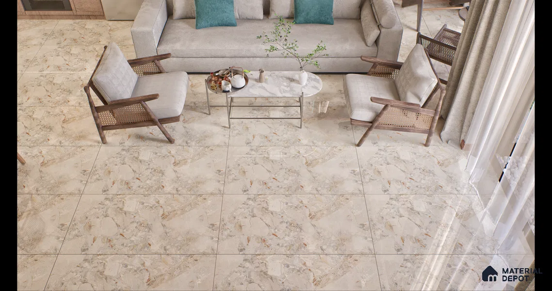 Marble Floor & Wall Tile Pastel Ivory Glossy Finish TL 00974 | 5 ft x 2.5 ft Vitrified Slab - 9 mm | 3 Random Design | Suitable for Living Room, Bedroom