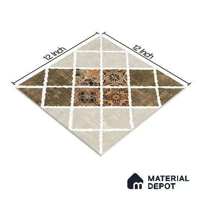 Parking Tile Patterned Brown 12 x 12 inch Anti Skid Matte Finish Vitrified Floor Tile - 8 mm | TL 01823 | Suitable for Parking, Courtyard, Balcony