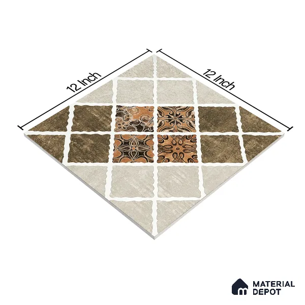 Parking Tile Patterned Brown 12 x 12 inch Anti Skid Matte Finish Vitrified Floor Tile - 8 mm | TL 01823 | Suitable for Parking, Courtyard, Balcony