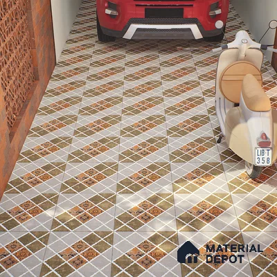 Parking Tile Patterned Brown 12 x 12 inch Anti Skid Matte Finish Vitrified Floor Tile - 8 mm | TL 01823 | Suitable for Parking, Courtyard, Balcony