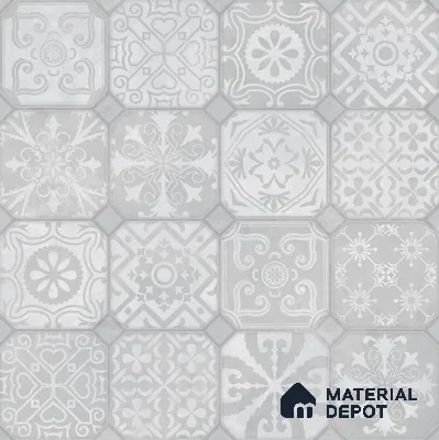 Moroccan Wall & Floor Tile TL 10816 Silver Fresco 1 ft x 1 ft Matt Luster Finish Ceramic Tile - 10 mm | Suitable For Kitchen, Bathroom, Balcony | Please Expect a Slight Variation of Pattern