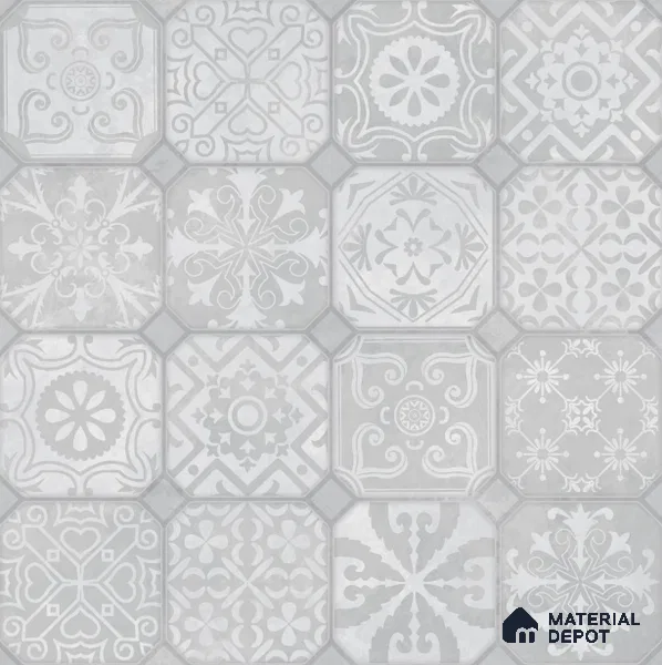 Moroccan Wall & Floor Tile TL 10816 Silver Fresco 1 ft x 1 ft Matt Luster Finish Ceramic Tile - 10 mm | Suitable For Kitchen, Bathroom, Balcony | Please Expect a Slight Variation of Pattern