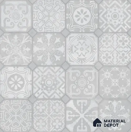 Moroccan Wall & Floor Tile TL 10816 Silver Fresco 1 ft x 1 ft Matt Luster Finish Ceramic Tile - 10 mm | Please Expect a Slight Variation of Pattern
