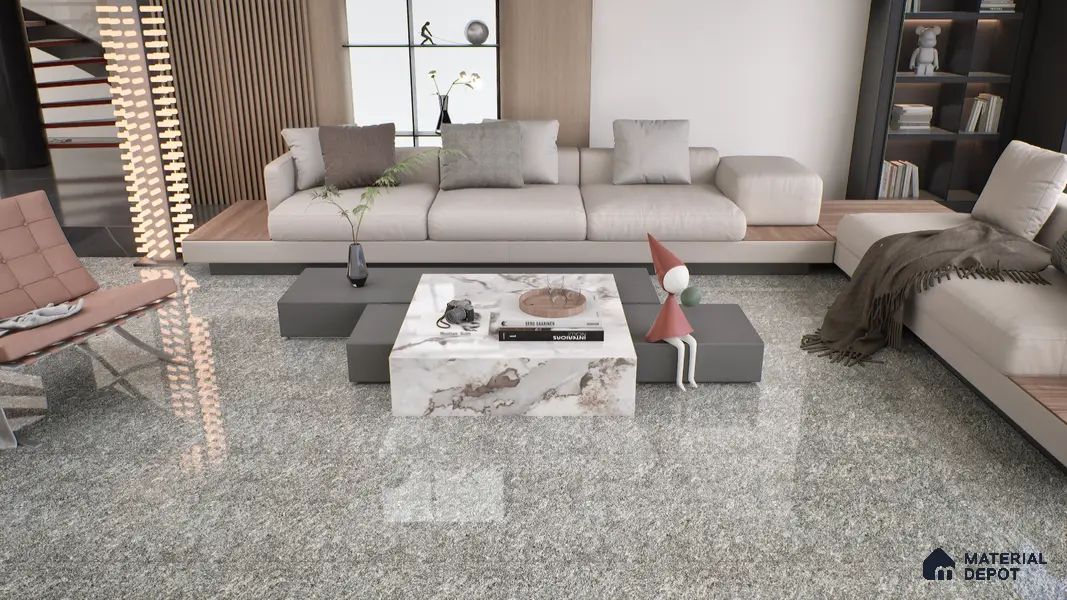 Double Charge Floor & Wall Tile TL 00429 Dualcore Ash Grey 4 ft x 2 ft Vitrified Glossy Finish - 9 mm | Suitable for Bedroom, Living Room, Office & Bathroom Wall
