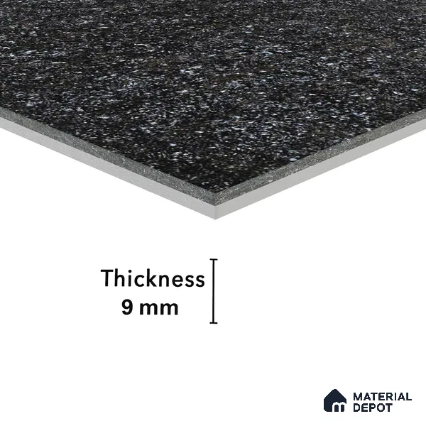 Double Charge Floor & Wall Tile TL 00430 Dualcore Inky Black 4 ft x 2 ft Vitrified Glossy Finish - 9 mm | Suitable for Bedroom, Living Room, Office & Bathroom Wall