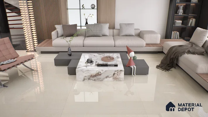 Double Charge Floor & Wall Tile TL 00432 Dualcore Vanilla Beige 4 ft x 2 ft Vitrified Glossy Finish - 9 mm | Suitable for Bedroom, Living Room, Office & Bathroom Wall