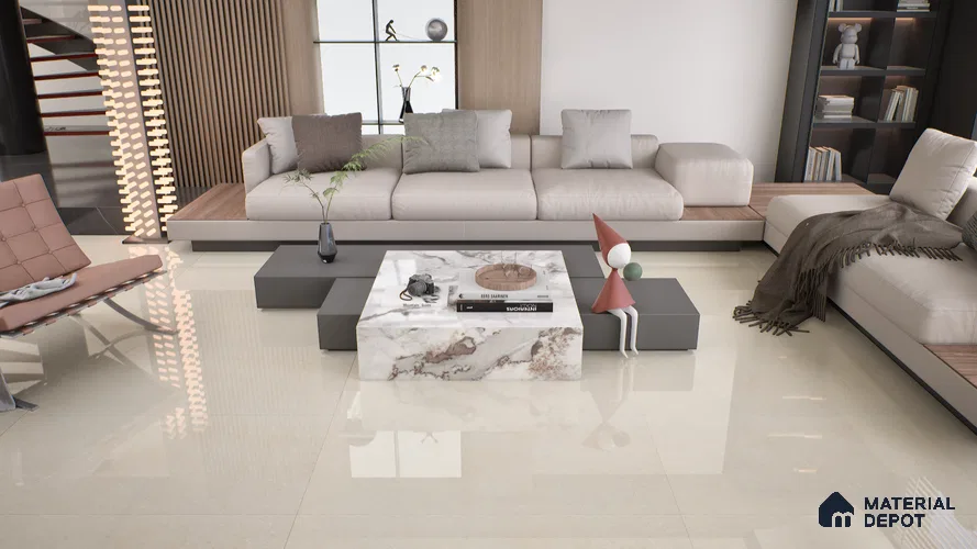 Double Charge Floor & Wall Tile TL 00432 Dualcore Vanilla Beige 4 ft x 2 ft Vitrified Glossy Finish - 9 mm | Suitable for Bedroom, Living Room, Office & Bathroom Wall