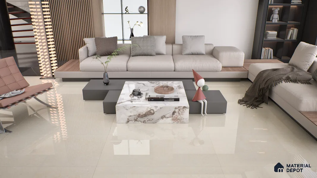 Double Charge Floor & Wall Tile TL 00432 Dualcore Vanilla Beige 4 ft x 2 ft Vitrified Glossy Finish - 9 mm | Suitable for Bedroom, Living Room, Office & Bathroom Wall