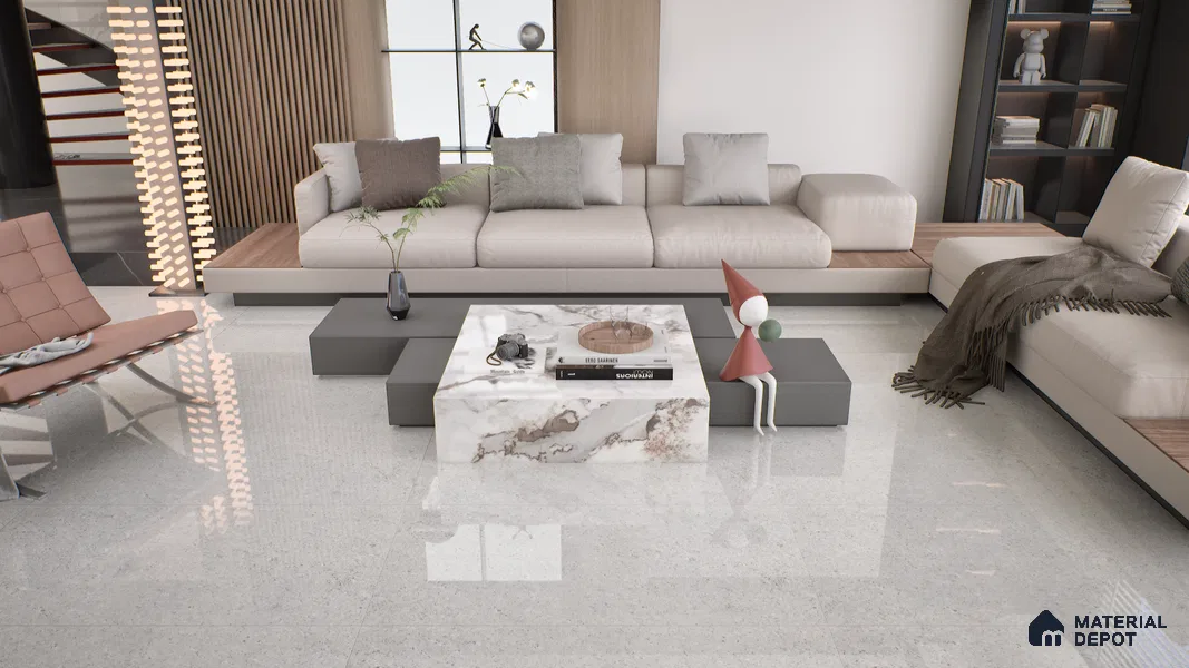 Double Charge Floor & Wall Tile TL 00434 Dualcore Misty Grey 4 ft x 2 ft Vitrified Glossy Finish - 9 mm | Suitable for Bedroom, Living Room, Office & Bathroom Wall