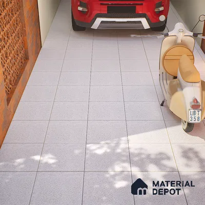 Parking Tile Ice White 12 x 12 inch Anti Skid Matte Finish Vitrified Floor Tile - 8 mm | TL 01827 | Suitable for Courtyard, Bathroom, Balcony