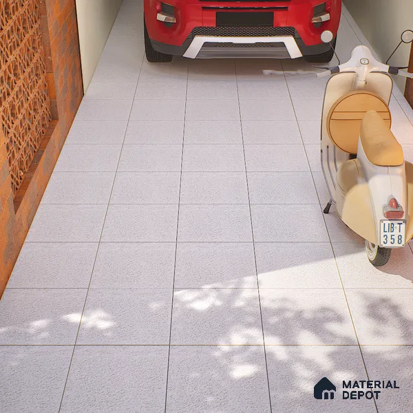 Parking Tile Ice White 12 x 12 inch Anti Skid Matte Finish Vitrified Floor Tile - 8 mm | TL 01827 | Suitable for Courtyard, Bathroom, Balcony