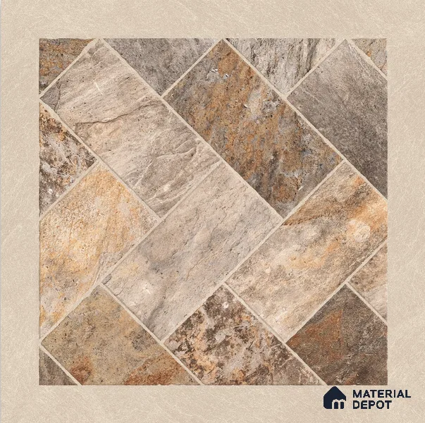 Stone Floor Tile TL 05128 B Zephyr Grain Espresso 2 ft x 2 ft Vitrified  Matte Finish - 12 mm  | Suitable for Terrace, Courtyard, Parking & Balcony