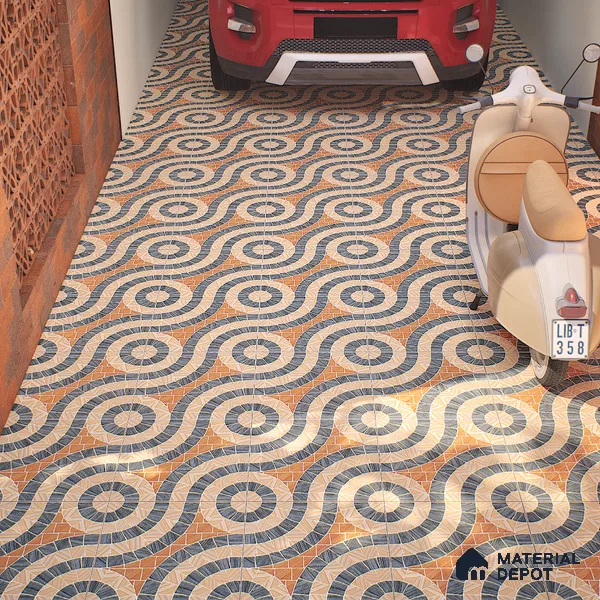 Parking Tile Geometric Beige 12 x 12 inch Anti Skid Matte Finish Vitrified Floor Tile - 8 mm | TL 01822 B | Suitable for Parking, Terrace, Bathroom