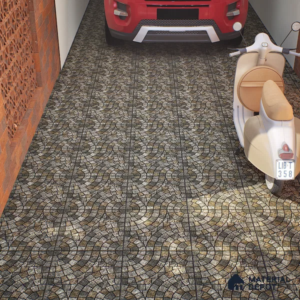 Parking Tile Geometric Black 12 x 12 inch Anti Skid Matte Finish Vitrified Floor Tile - 8 mm | TL 01822 C | Suitable for Parking, Terrace & Outdoor Areas | Suitable for Parking, Courtyard, Garden