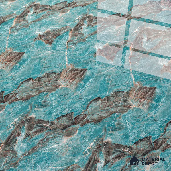 Marble Wall & Floor Tile TL 05152 Marblis Azure Mist 4 ft x 2 ft Vitrified High Gloss Finish - 9 mm (Random 4) | Suitable for Living Room, Bedroom & Bathroom