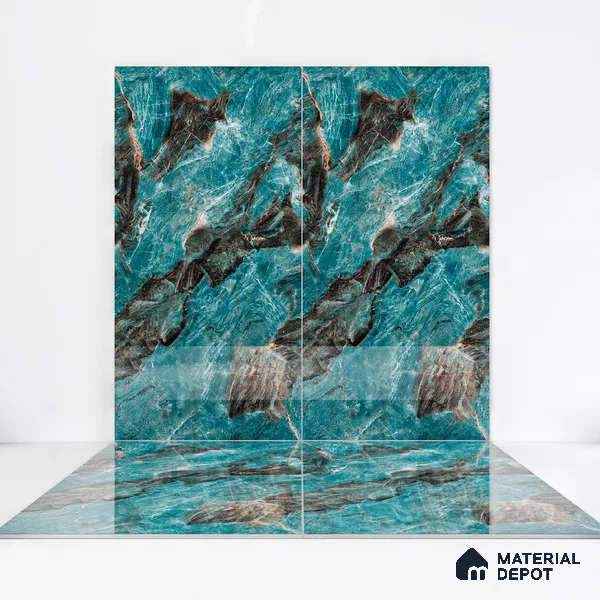 Marble Wall & Floor Tile TL 05152 Marblis Azure Mist 4 ft x 2 ft Vitrified High Gloss Finish - 9 mm (Random 4) | Suitable for Living Room, Bedroom & Bathroom