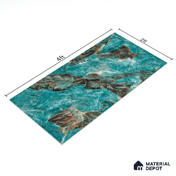 Marble Wall & Floor Tile TL 05152 Marblis Azure Mist 4 ft x 2 ft Vitrified High Gloss Finish - 9 mm (Random 4) | Suitable for Living Room, Bedroom & Bathroom