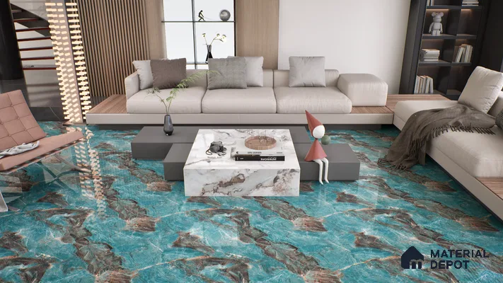 Marble Wall & Floor Tile TL 05152 Marblis Azure Mist 4 ft x 2 ft Vitrified  High Gloss Finish - 9 mm (Random 4) | Suitable for Living Room, Bedroom & Bathroom