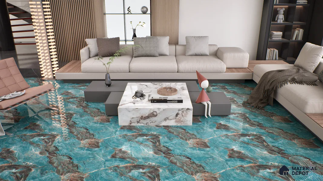 Marble Wall & Floor Tile TL 05152 Marblis Azure Mist 4 ft x 2 ft Vitrified High Gloss Finish - 9 mm (Random 4) | Suitable for Living Room, Bedroom & Bathroom