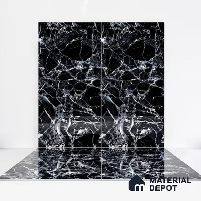 Marble Wall & Floor Tile TL 05151 Marblis Midnight Elegance 4 ft x 2 ft Vitrified Endless High Gloss Finish - 9 mm (Random 4) | Suitable for Living Room, Bedroom & Bathroom