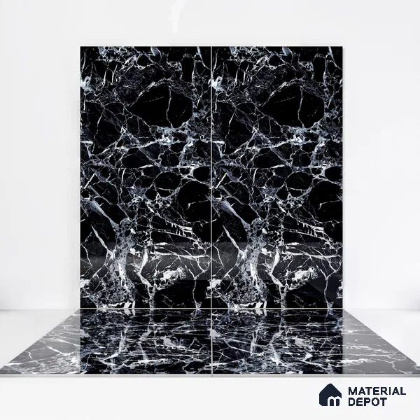 Marble Wall & Floor Tile TL 05151 Marblis Midnight Elegance 4 ft x 2 ft Vitrified Endless High Gloss Finish - 9 mm (Random 4) | Suitable for Living Room, Bedroom & Bathroom