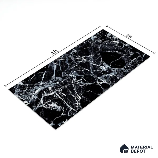 Marble Wall & Floor Tile TL 05151 Marblis Midnight Elegance 4 ft x 2 ft Vitrified Endless High Gloss Finish - 9 mm (Random 4) | Suitable for Living Room, Bedroom & Bathroom