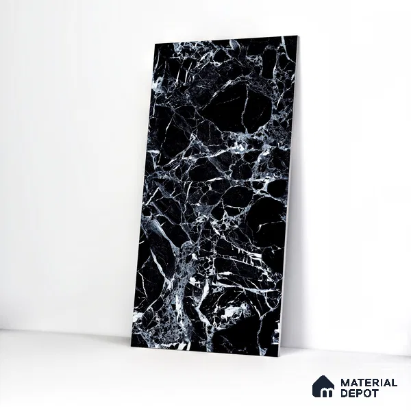 Marble Wall & Floor Tile TL 05151 Marblis Midnight Elegance 4 ft x 2 ft Vitrified Endless High Gloss Finish - 9 mm (Random 4) | Suitable for Living Room, Bedroom & Bathroom