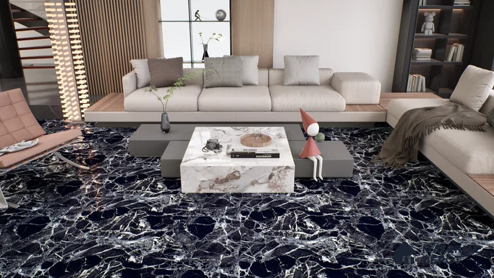 Marble Wall & Floor Tile TL 05151 Marblis Midnight Elegance 4 ft x 2 ft Vitrified Endless High Gloss Finish - 9 mm (Random 4) | Suitable for Living Room, Bedroom & Bathroom